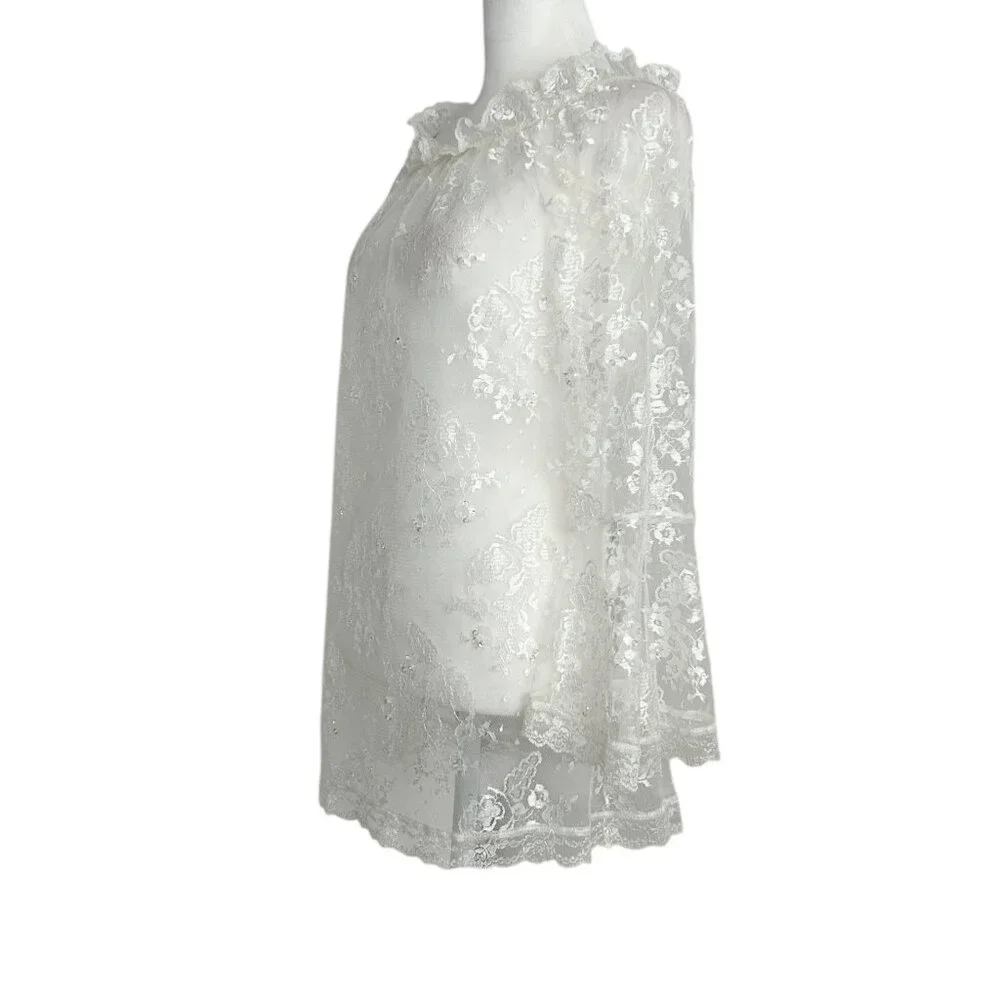 Victoria's Secret Y2K White Sheer Lace Bell‎ Sleeve Ruffle Nightie Lingerie (S)